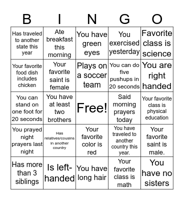 Getting to Know You Bingo Card