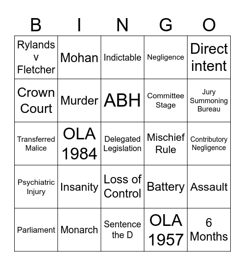 Law Bingo Card