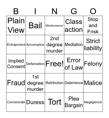 Street law final review POD Bingo Card