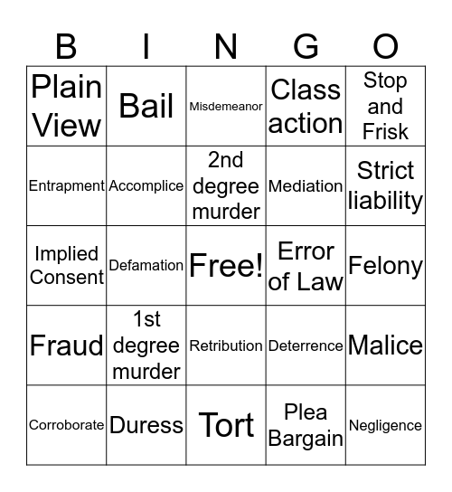 Street law final review POD Bingo Card