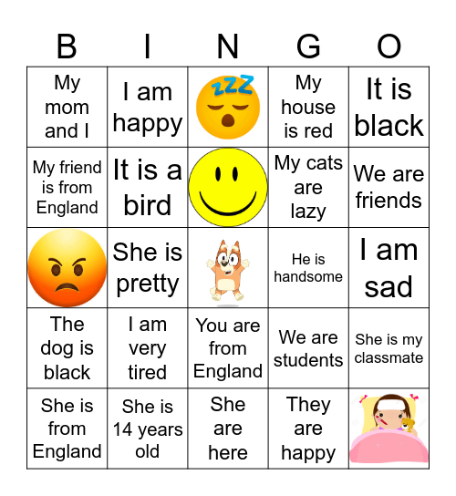 Verb to be Bingo Card