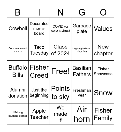 SJF Commencement 2024 Bingo Card