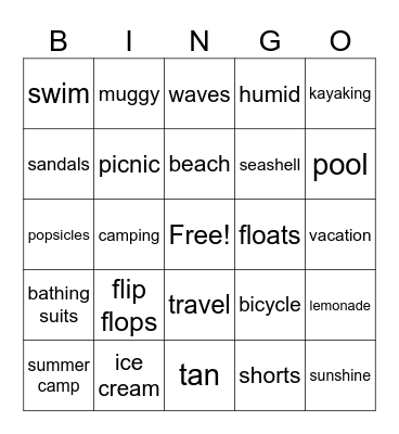 Summer Fun Bingo Card