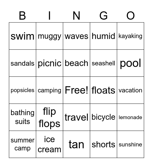 Summer Fun Bingo Card