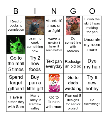 Evie’s Summer Bingo Card