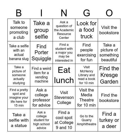 UC Santa Cruz AVID Bingo Card