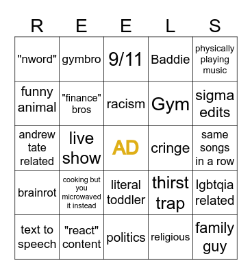 IG reels bingo Card