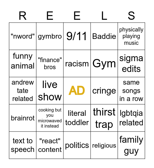 IG reels bingo Card