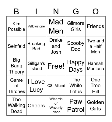 TV Show Theme Songs Bingo Card