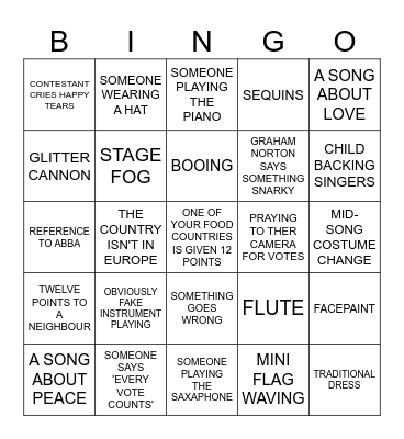 Ellingham's Eurovision 2024 Bingo Card