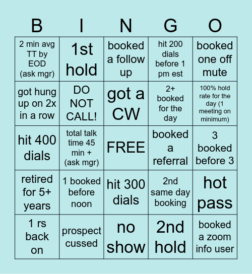 Can only mark one box at a time, no double hitting Bingo Card