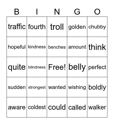 level 1, 2, and 3 Bingo Card