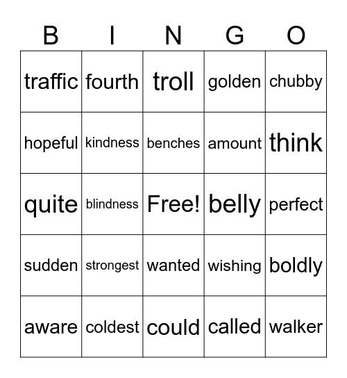 level 1, 2, and 3 Bingo Card