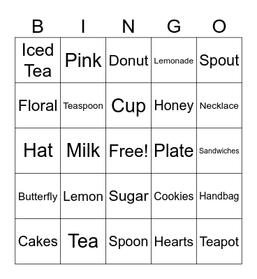 Tea Party Bingo Card