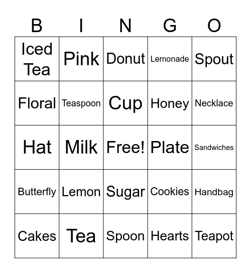 Tea Party Bingo Card