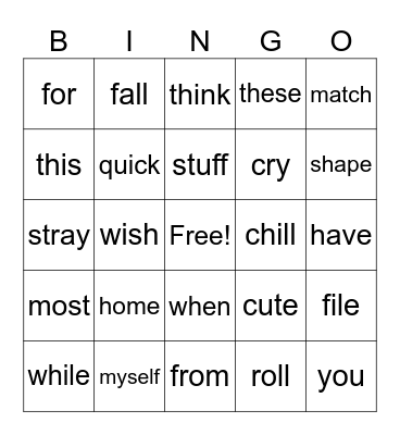 short vowels - ay Bingo Card