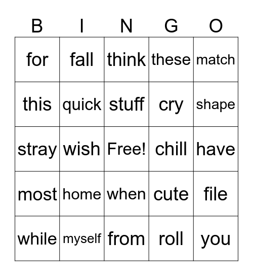 short vowels - ay Bingo Card