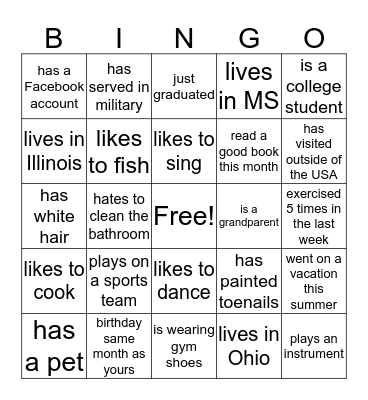 FOUCHE' FAMILY REUNION Bingo Card