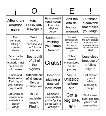 ¡El Camino de Chela! Bingo Card