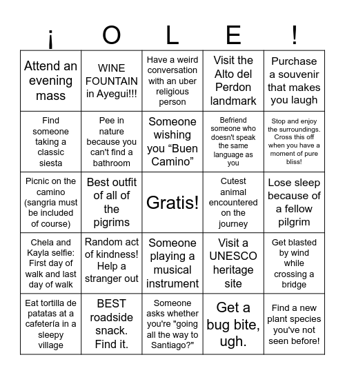 ¡El Camino de Chela! Bingo Card