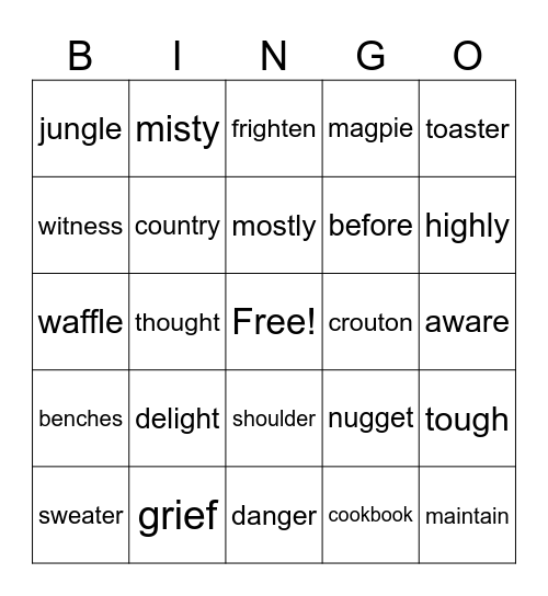 levels 1-4 Bingo Card
