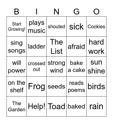 Frog and Toad Together Bingo Card