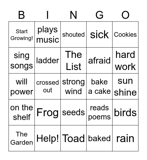 Frog and Toad Together Bingo Card