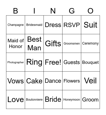 Wedding Bingo! Bingo Card