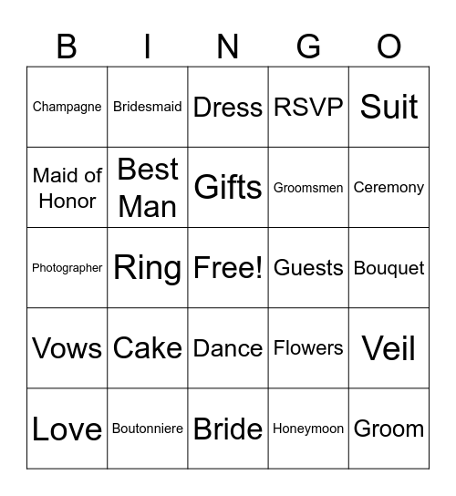 Wedding Bingo! Bingo Card