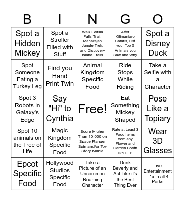 Disney Bingo Card