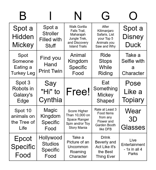 Disney Bingo Card