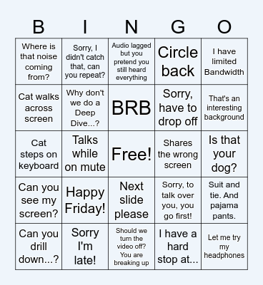 Virtual Work Bingo! Bingo Card