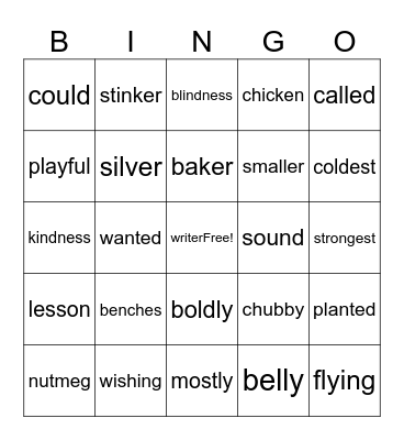 short vowels - dentist Bingo Card