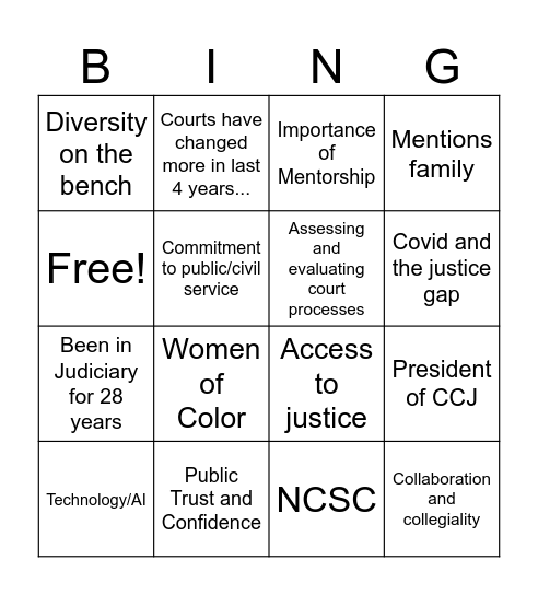 Talking Points Bingo Card