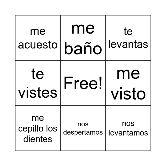 Rutina diaria Bingo Card