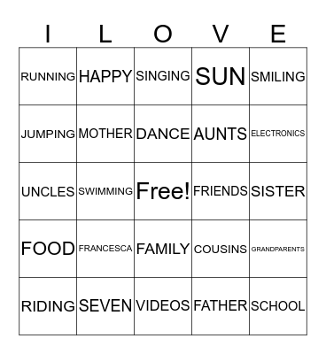 MY FAVORITE THINGS... Bingo Card