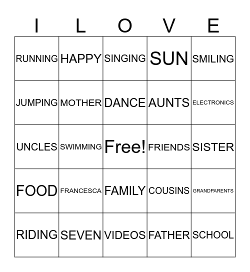 MY FAVORITE THINGS... Bingo Card