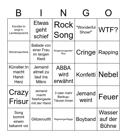 ESC Bingo Card