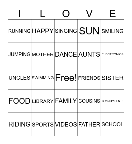 MY FAVORITE THINGS... Bingo Card
