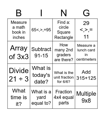 Math scavenger hunt Bingo Card