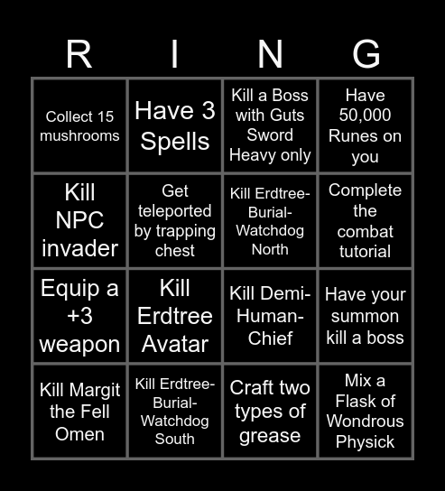 Elden Ring Bingo Card