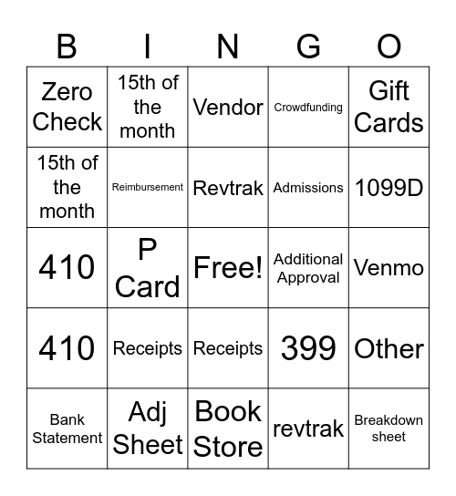 Student Activity Bingo Card