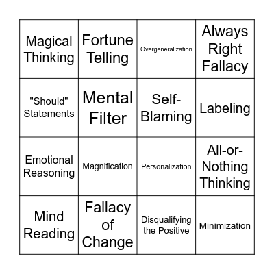 Cognitive Distortions Bingo Card