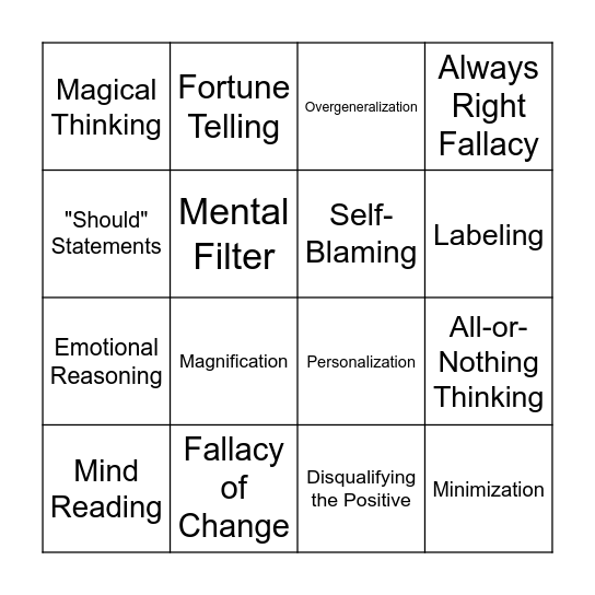 Cognitive Distortions Bingo Card