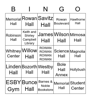 Rowan Bingo Card