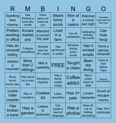 Getting to know You! Bingo Card