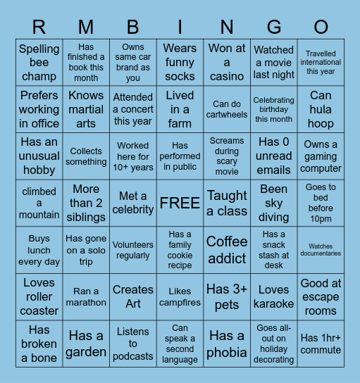 Getting to know You! Bingo Card