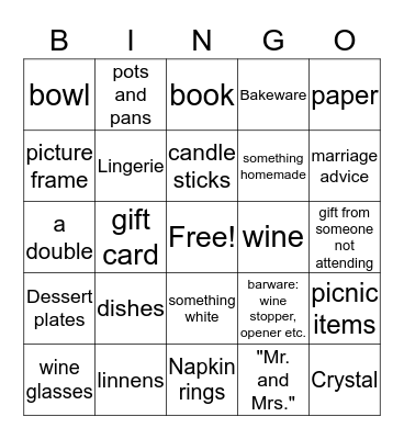 Brittany's Shower Bingo Card