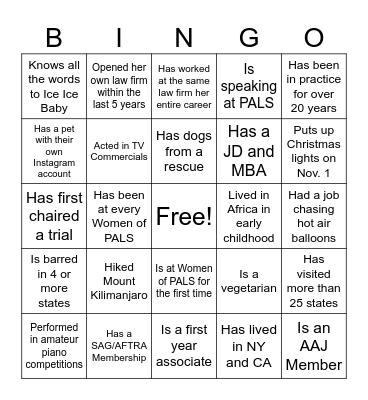 Women of PALS Bingo Card