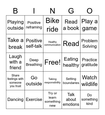 Coping Skills Bingo Card